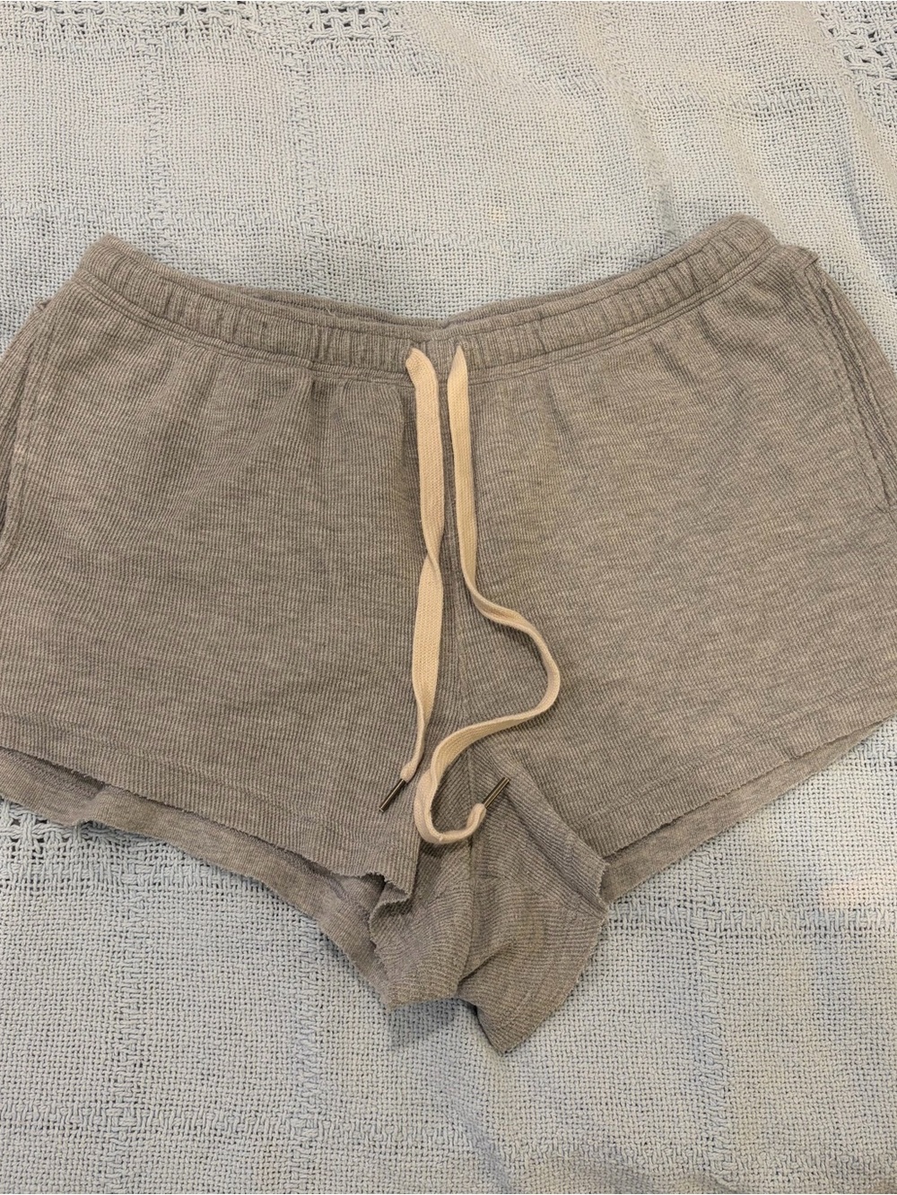 Aerie Light Gray Waffle Knit Lounge Shorts with Drawstring and Pockets